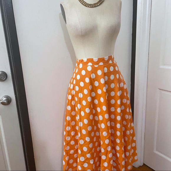 Vintage Polka Dots Orange and White Circle Skirt - Picture 7 of 11